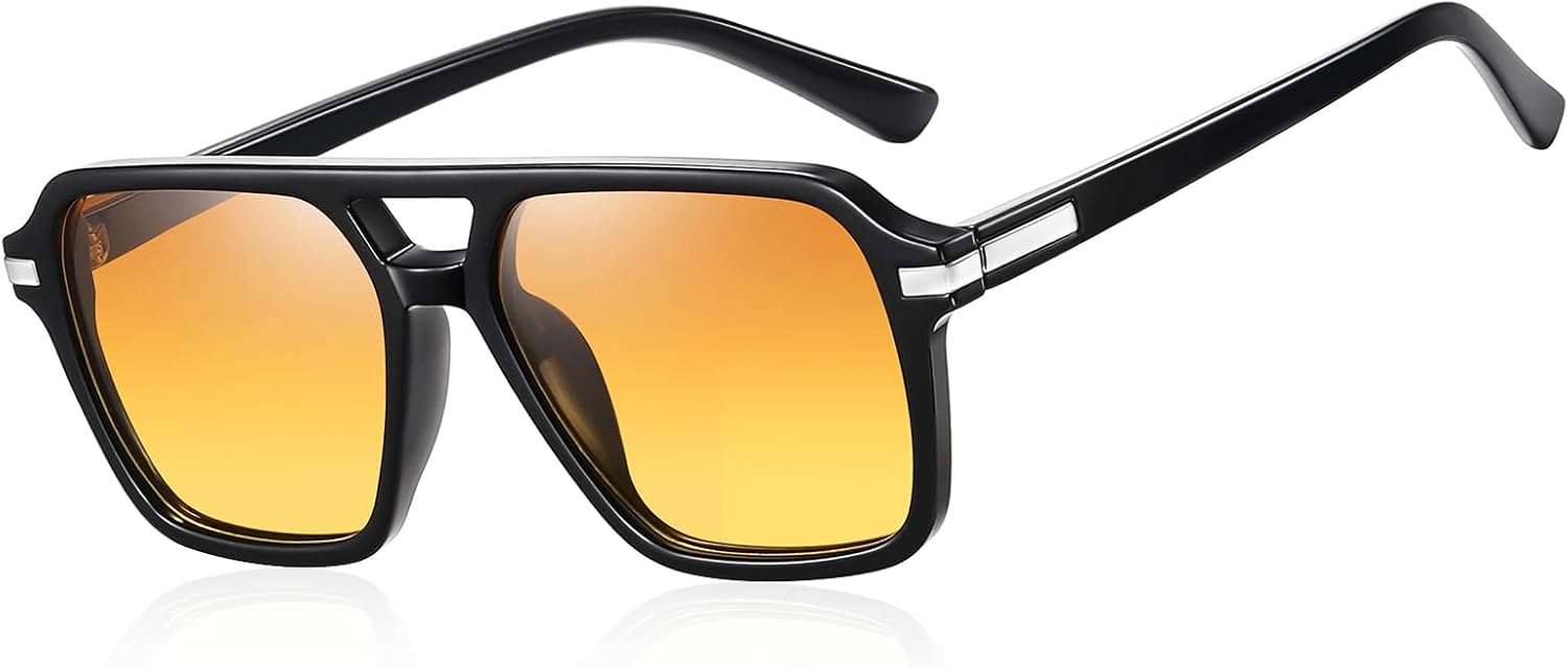 

Солнцезащитные очки Wzerry Retro Aviator для женщин и мужчин, модные классические квадратные очки-авиаторы с двойной перемычкой, в стиле 70-х и 80-х, Black Frame/Gradient Orange Lens