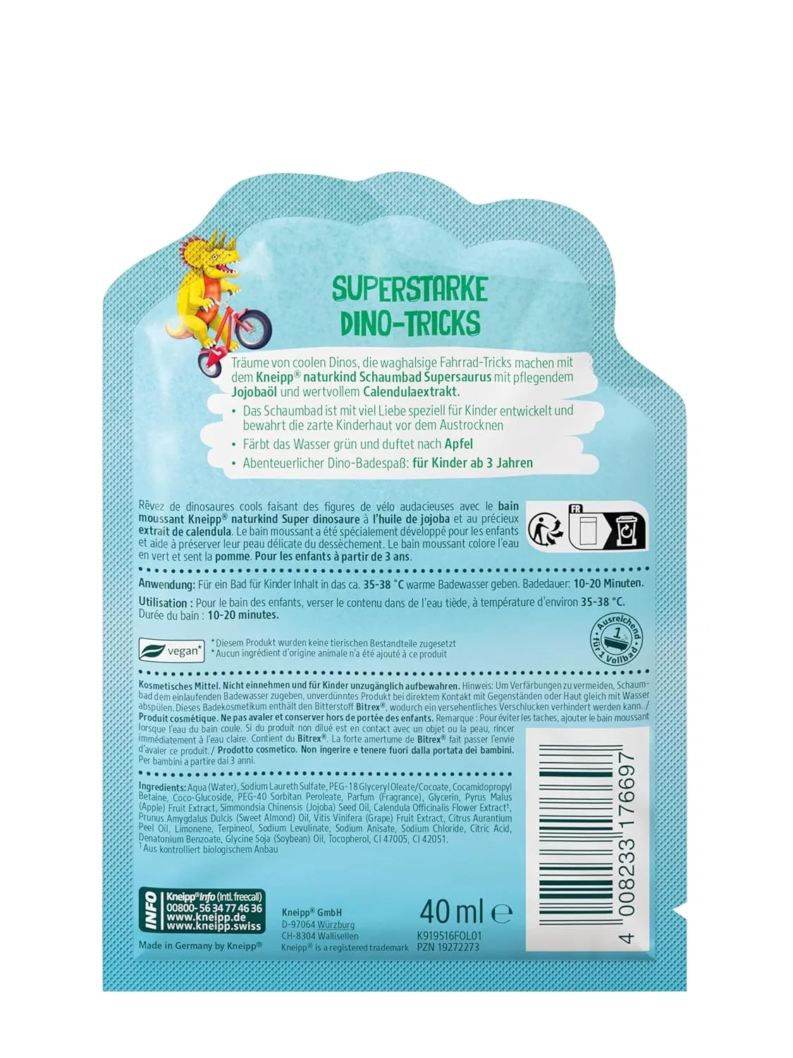 Детская пена для ванны Kneipp Naturkind Supersaurus с ароматом яблока, 12 x 40 мл Kneipp — фото 4