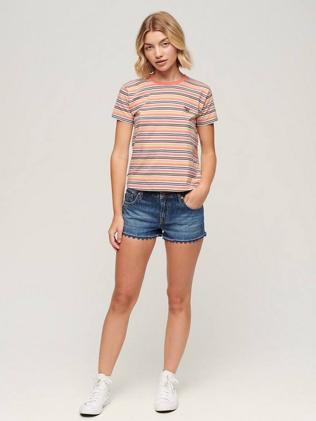 Футболка Essential Logo с полосками приталенного кроя Superdry, Sunset Coral Stripe — фото 2