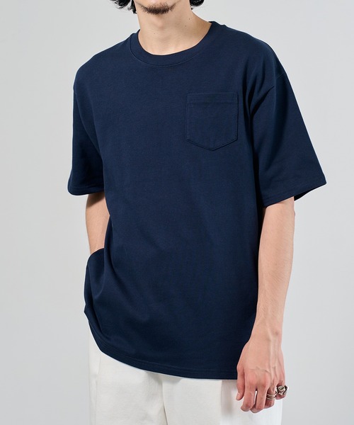 

Футболка из сверхплотной ткани с карманом LIFEMAX, темно-синий