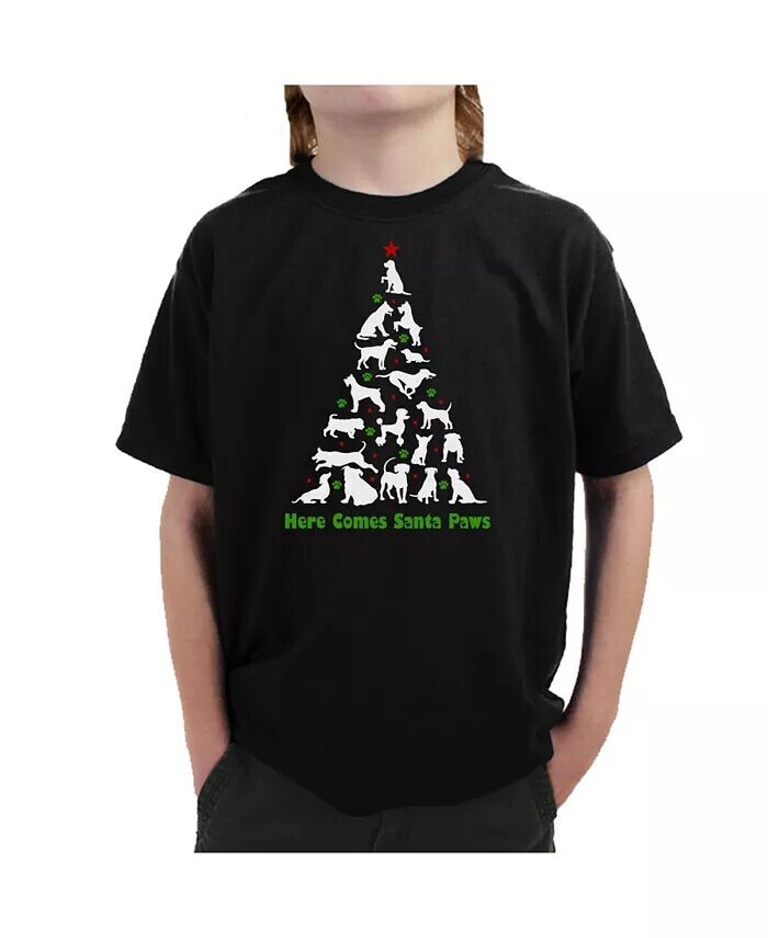 

Футболка с надписью «Boys Here Comes Santa Paws» La Pop Art, синий