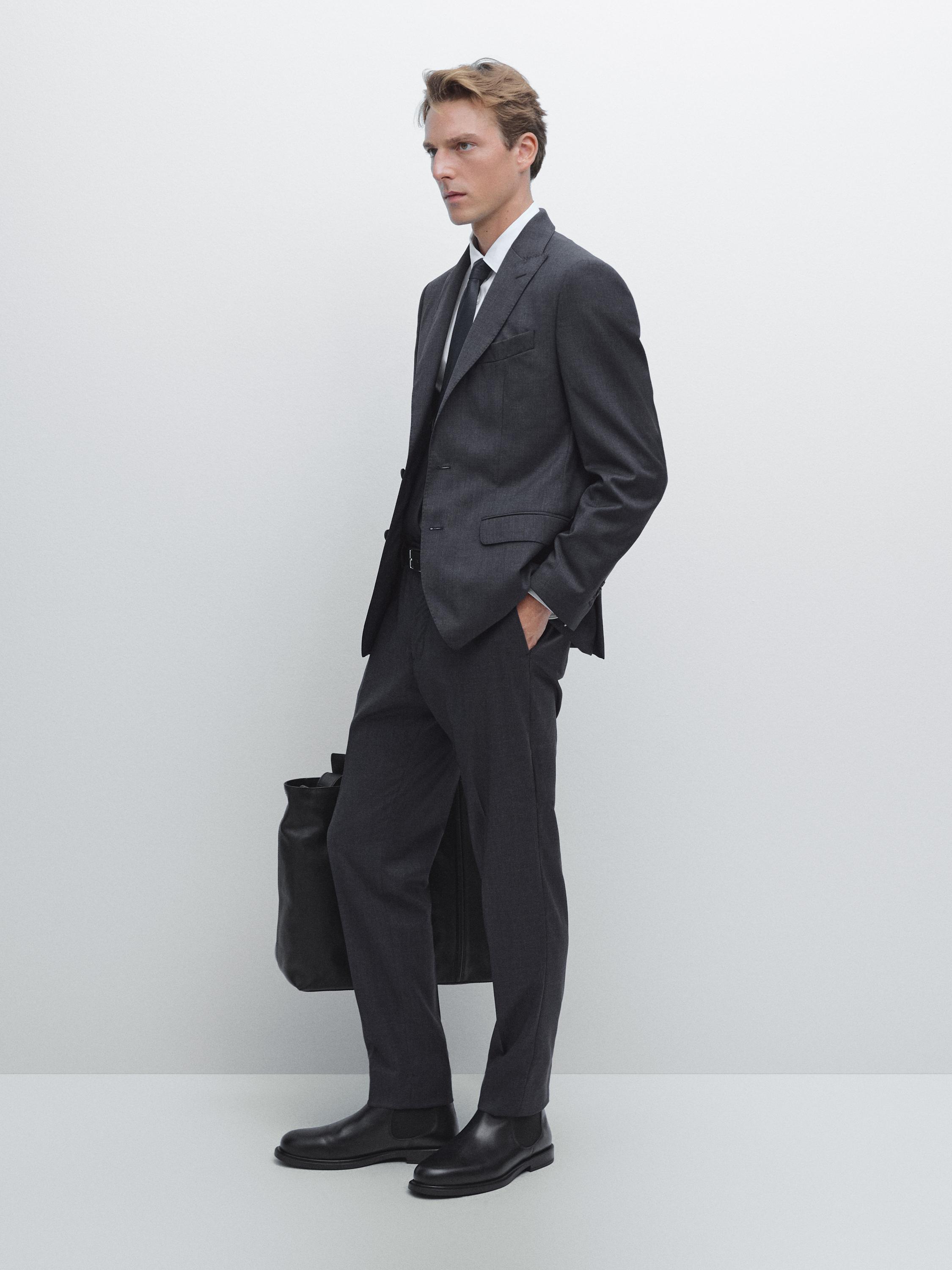 

Пиджак из 100% шерсти Massimo Dutti, темно-синий