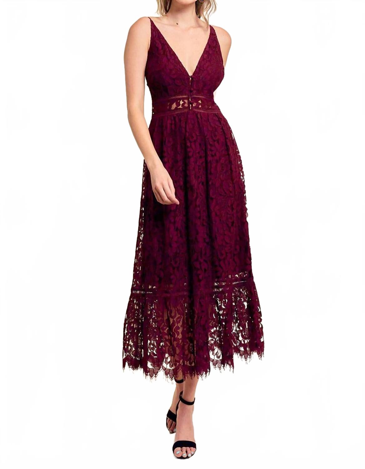 

Minuet Платье миди с V-образным вырезом и кружевом, винного цвета