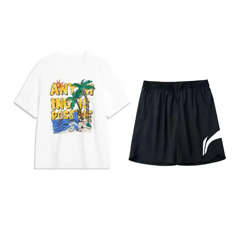 

LiNing Повседневная спортивная одежда унисекс, clothing sets[standard белый shirt+черный shorts]