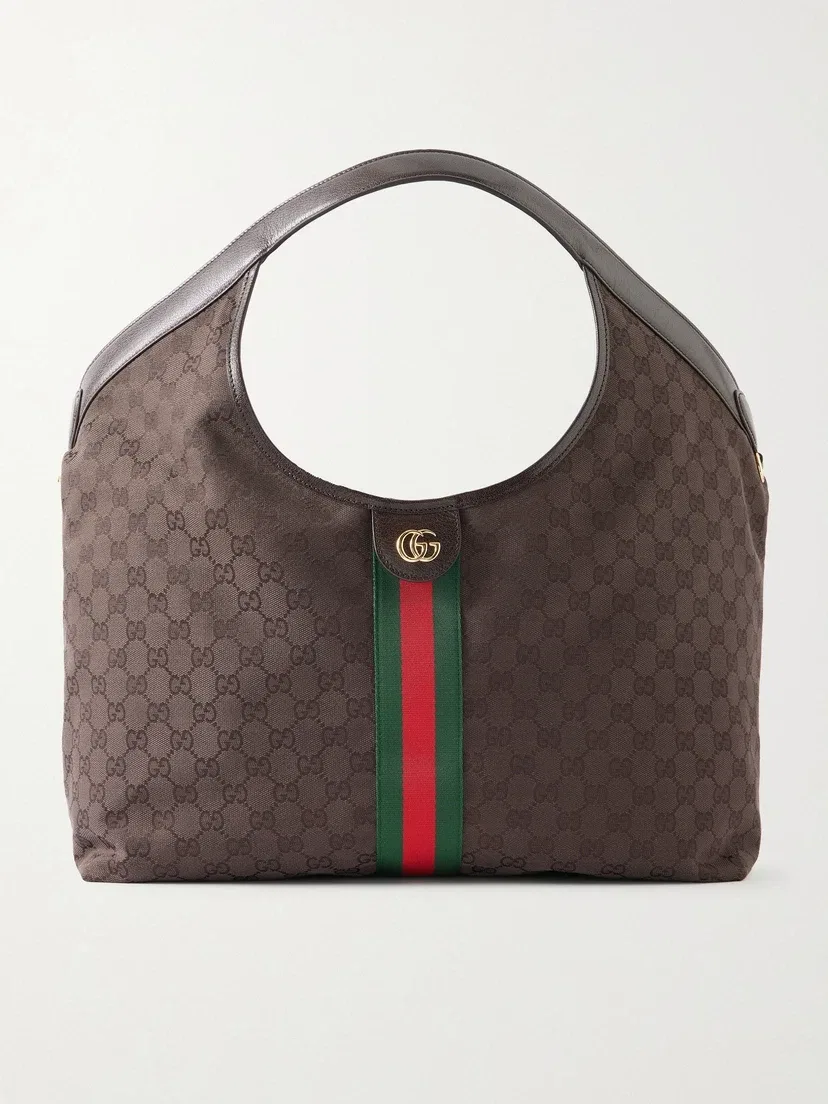 Плечевая сумка Giglio из жаккардового канваса с кожаной отделкой GUCCI, коричневый