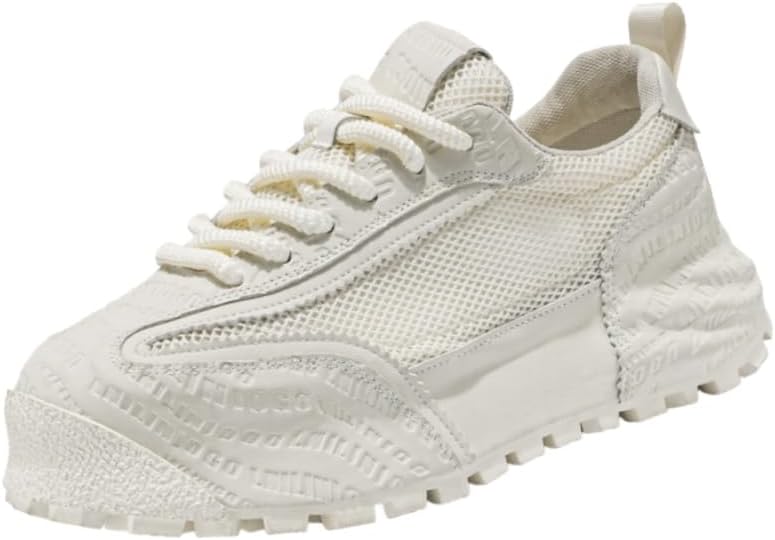 

Мужские модные спортивные кроссовки больших размеров - дышащий сетчатый дизайн, повседневный стиль на толстой подошве с шнуровкой, подходят для ежедневной носки Fusecottc, белый