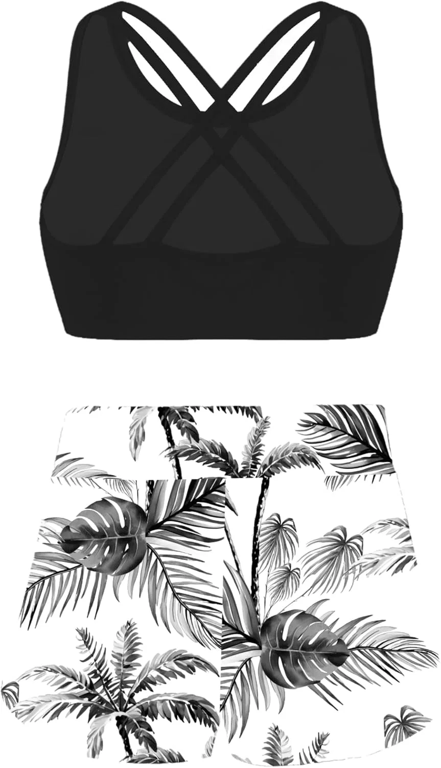 Детский топ на бретелях с шортами, принт Lily, Miaeowve, Black Coconut Tree a