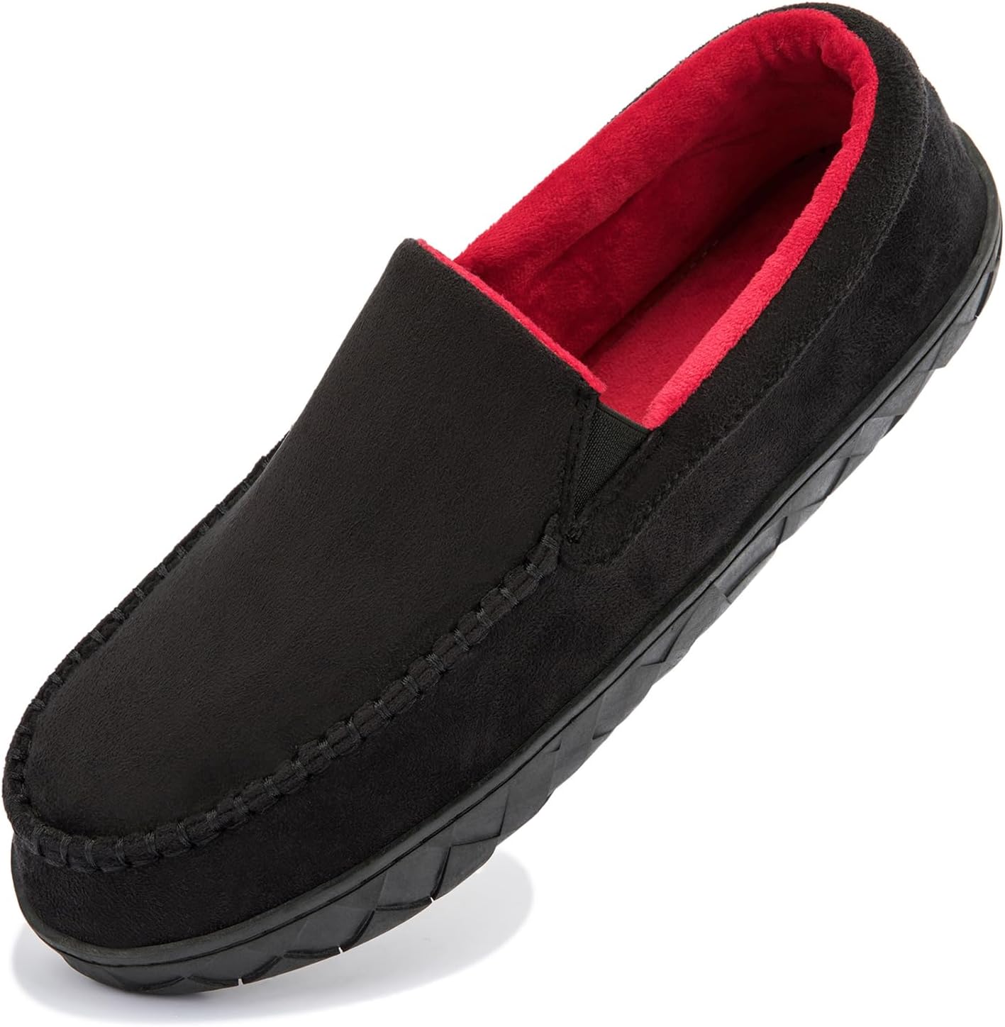 

Мокасины для мужчин NewDenBer с теплой подошвой из мемори-пены, замшевые, мягкие, с плюшевой подкладкой, на пуантах, для дома и улицы, черный/красный