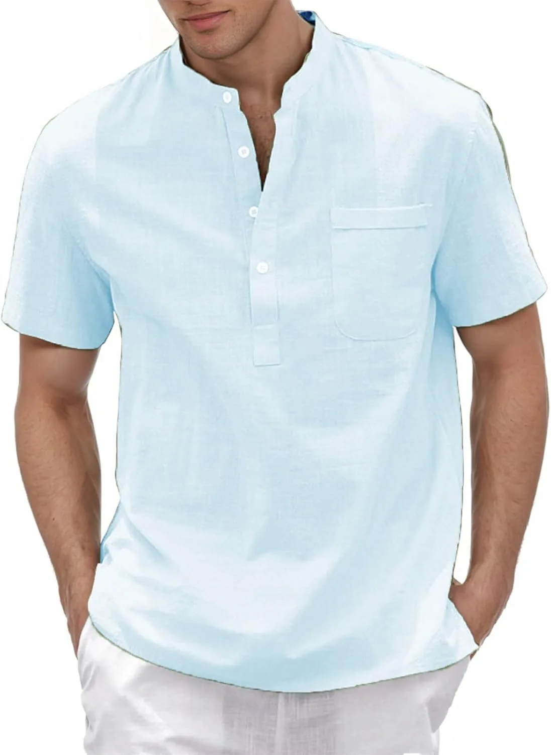 

Мужская хлопковая льняная рубашка хенли с коротким рукавом YSERB