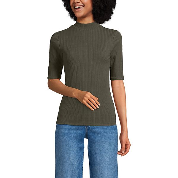 

Женский топ с рукавом 3/4 и воротником-стойкой Lands' End, Forest Moss