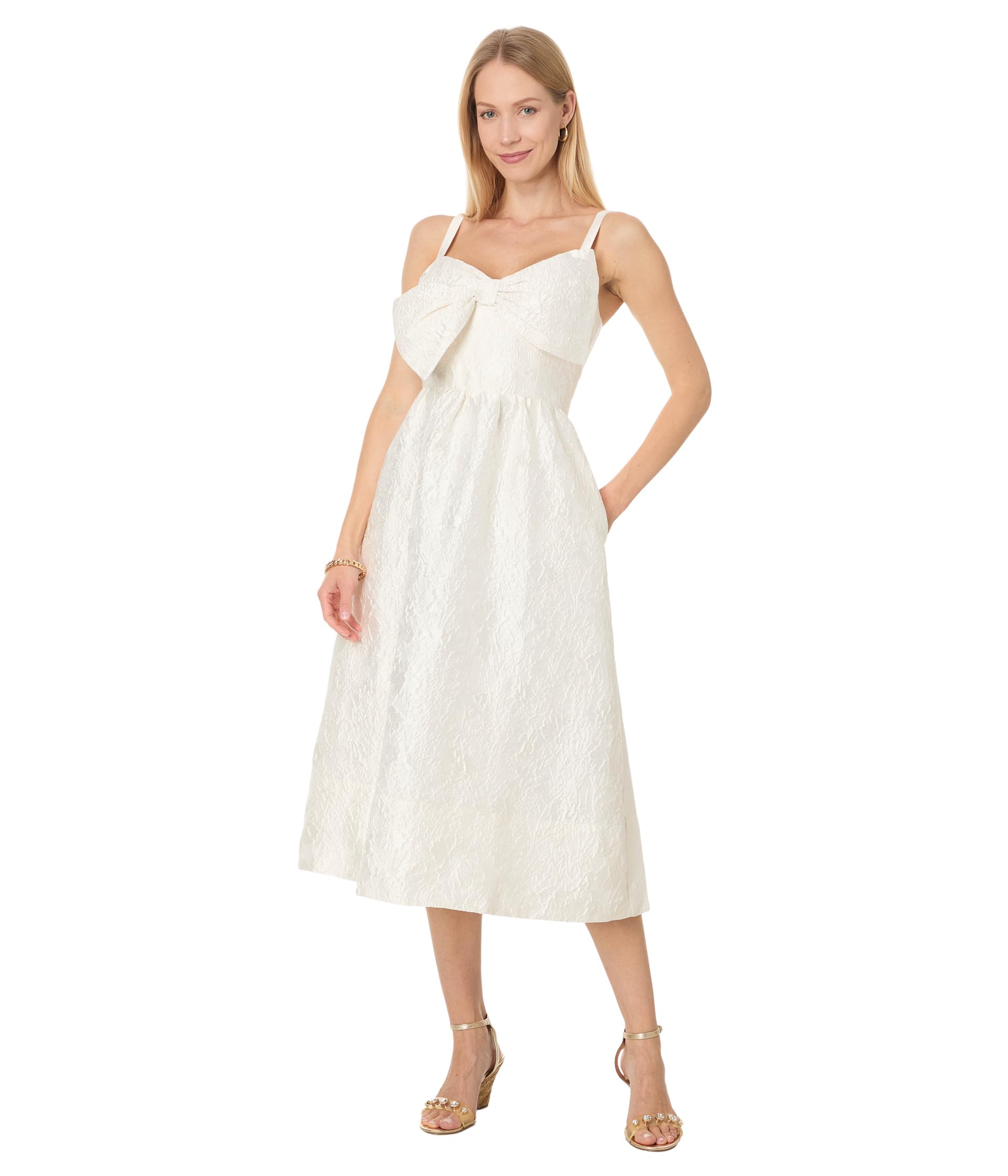 

Платье Lilly Pulitzer Ellara Jacquard Midi Bow, цвет Coconut Leaf an Impression Jacquard