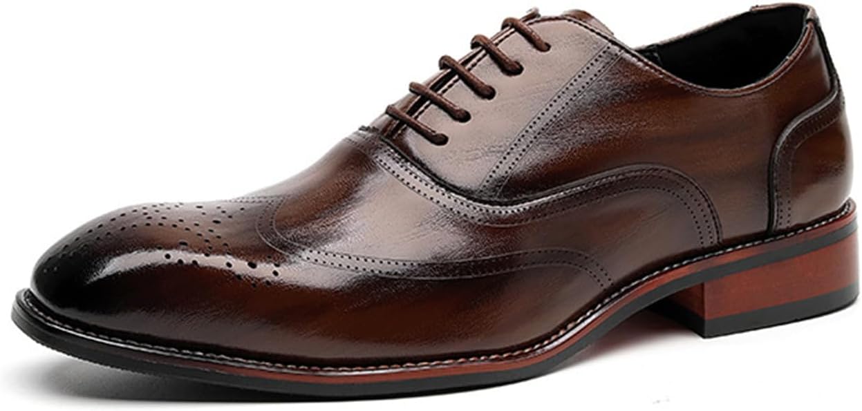 

Мужские кожаные туфли-оксфорды с шнуровкой, броги, модные современные туфли для смокинга, повседневные дерби для официальных вечеринок, свадеб и деловых мероприятий Qklmwes, коричневый