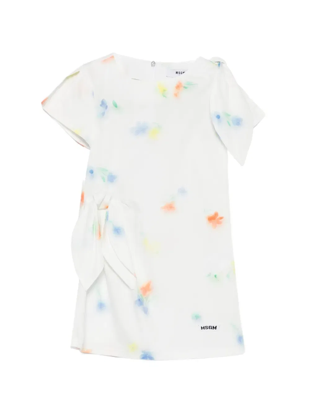 Платье с цветочным принтом и бантом Msgm Kids, белый