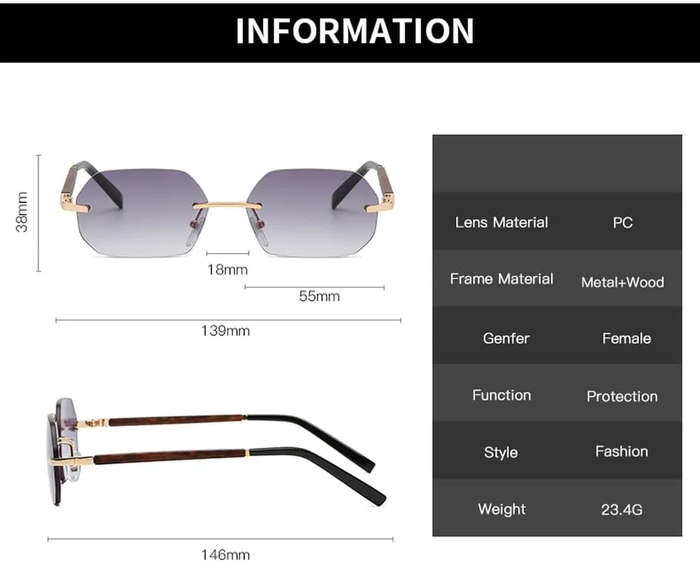 

Винтажные женские солнцезащитные очки в стиле ретро, ​​без оправы, с многоугольной деревянной рамой, градиентные солнцезащитные очки для женщин TYUVIVO, Purple