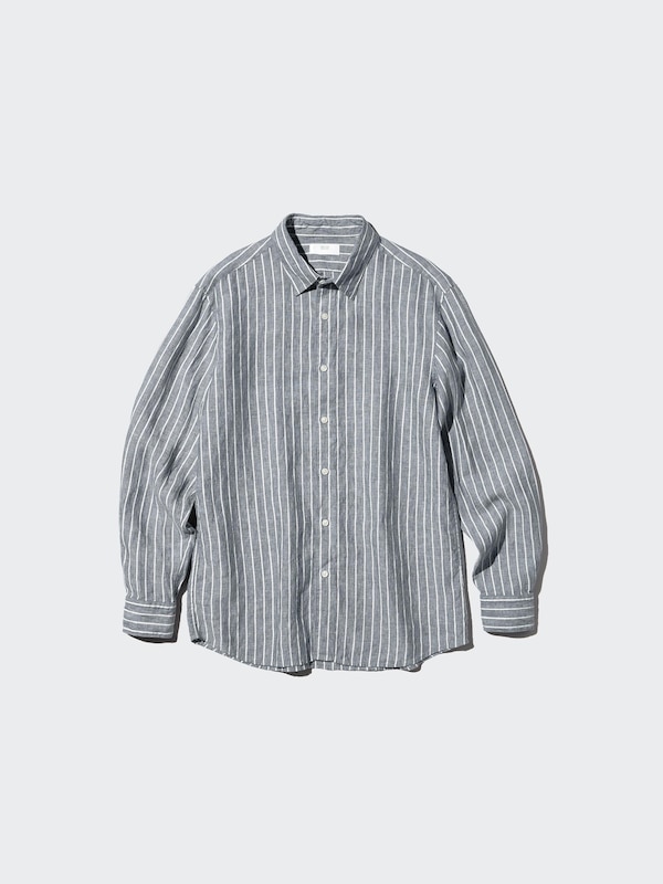 Льняная рубашка (в полоску) Uniqlo, 08 dark grey — фото 3