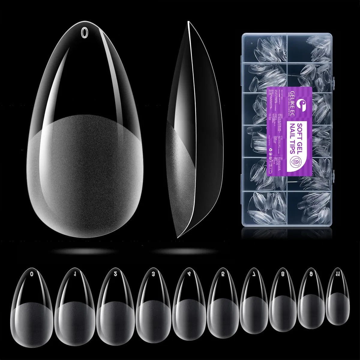 Прозрачные накладные ногти Gelike ec «Almond» 552 шт. Gelike Ec, 16. Medium Almond
