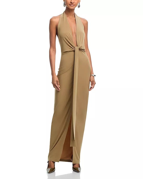 

Платье с завязками спереди и бретелями через шею Norma Kamali, бежевый