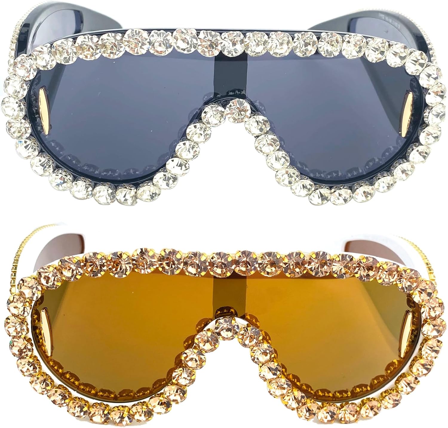 

Модные солнцезащитные очки-маска Fashion Wave для женщин и мужчин, стильные большие солнцезащитные очки со стразами, дизайнерские очки в стиле панк Y2K mincl, 2pcs-black&gold
