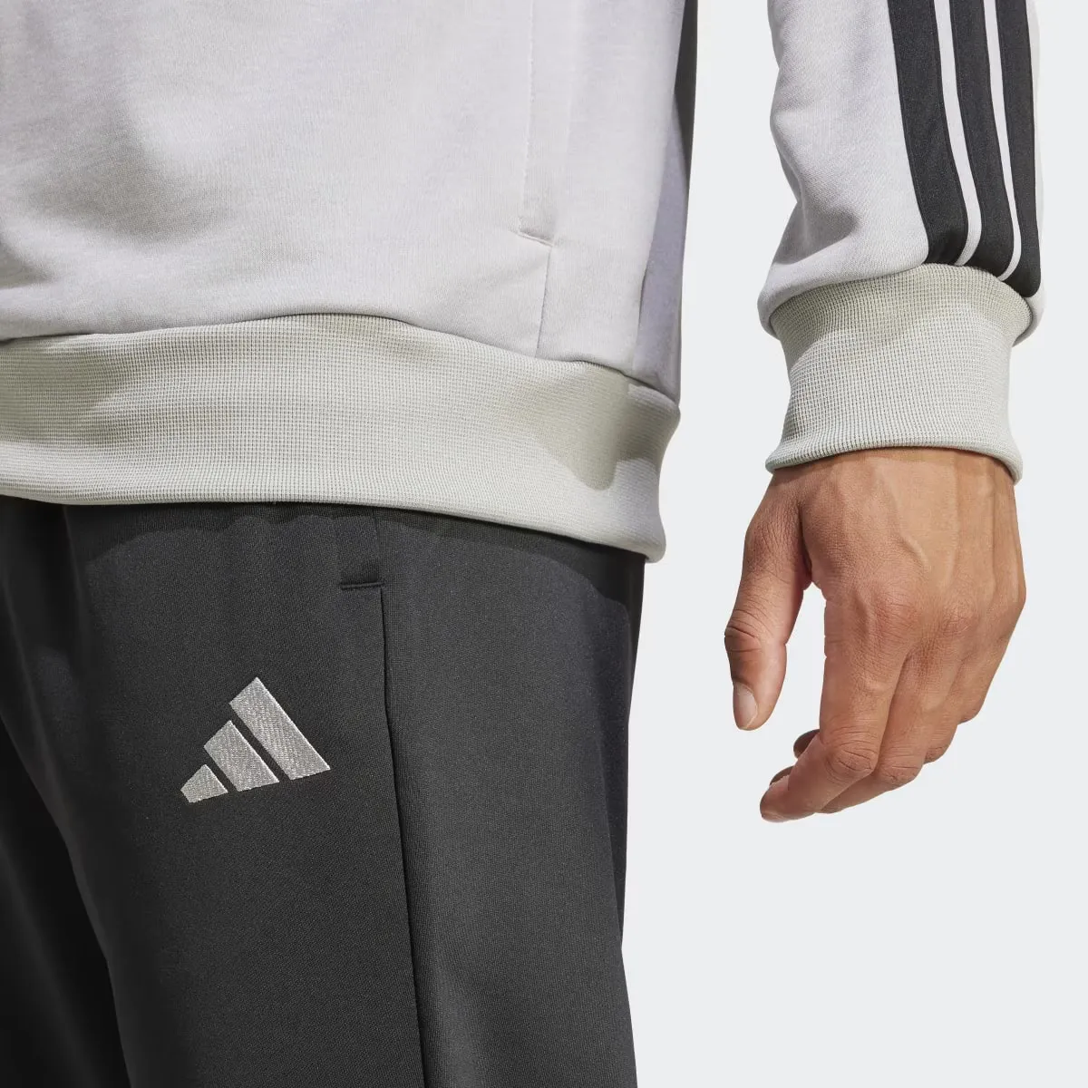 Мужская спортивная одежда Базовая французская махра 3 полоски Adidas Спортивный костюм, серый — фото 4