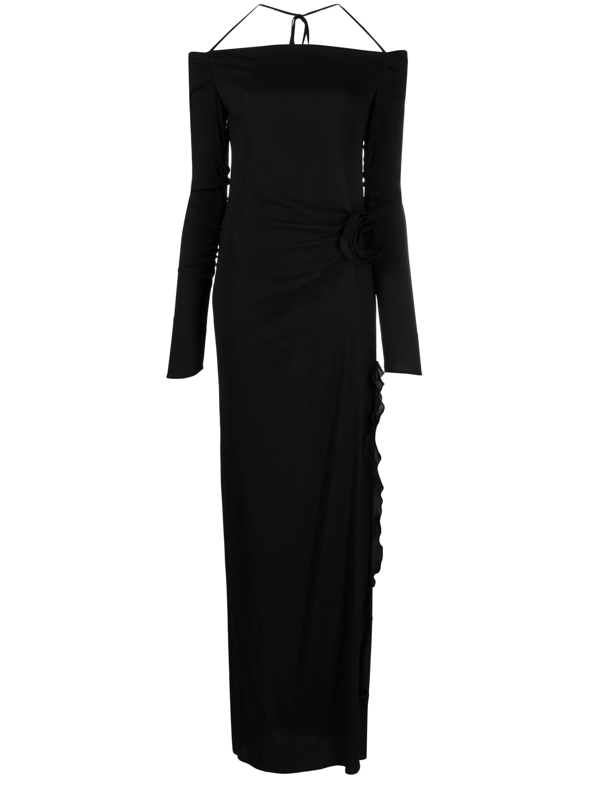 

Платье с открытыми плечами и цветочной аппликацией Blumarine, черный