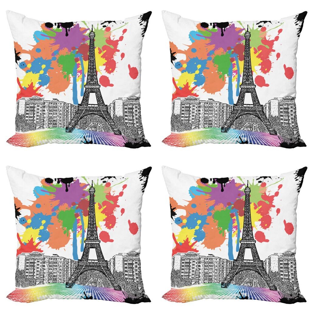 

ABAKUHAUS Paris Набор чехлов для подушек (4 предмета), Splashing Spots Eiffel Tower, современная двусторонняя цифровая печать, 40 x 40 см, оранжевый черный
