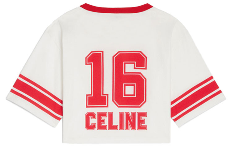 FW22 Женская укороченная футболка 16 из хлопкового трикотажа белого цвета Celine — фото 2