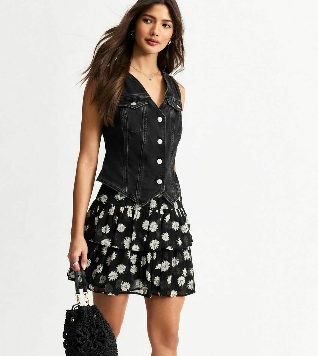 

Юбка плиссированная DAISY PRINT RUFFLED MINI New Look, черный