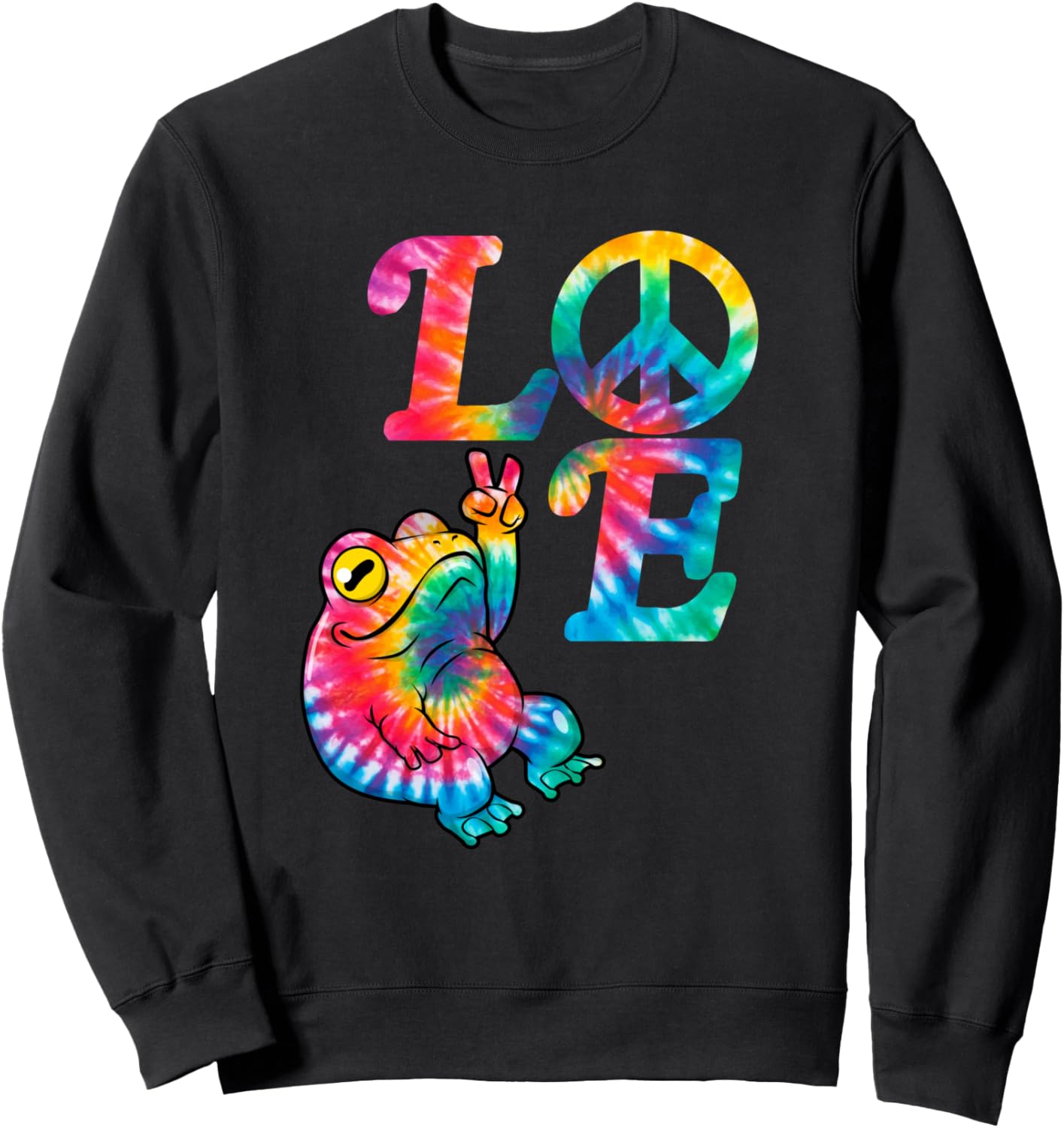 

Толстовка в стиле хиппи-ретро 60-70-х годов с рисунком лягушки в стиле тай-дай и знаком мира Ingenius Peace Sign Hippie Vibes Frog, черный