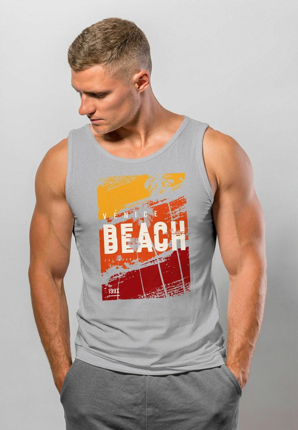 

Топ TANK SOMMER VENICE BEACH SURFING MOTIV AUFDRUCK Neverless, серый