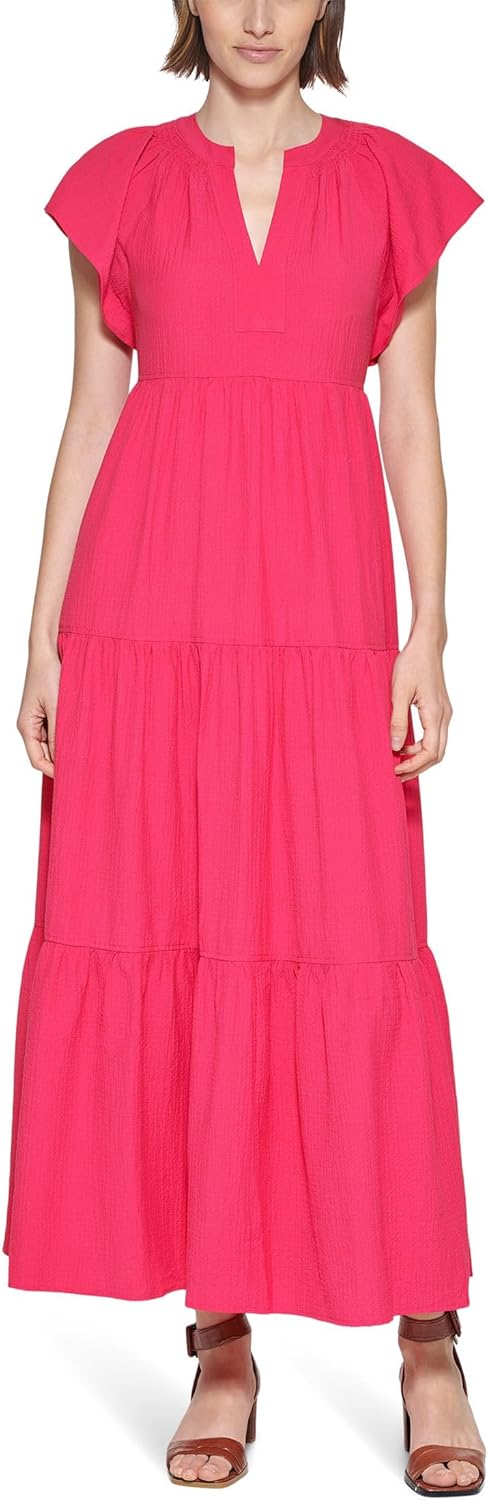 

Женское платье миди Calvin Klein из газовой ткани с рукавами-крылышками, Lipstick