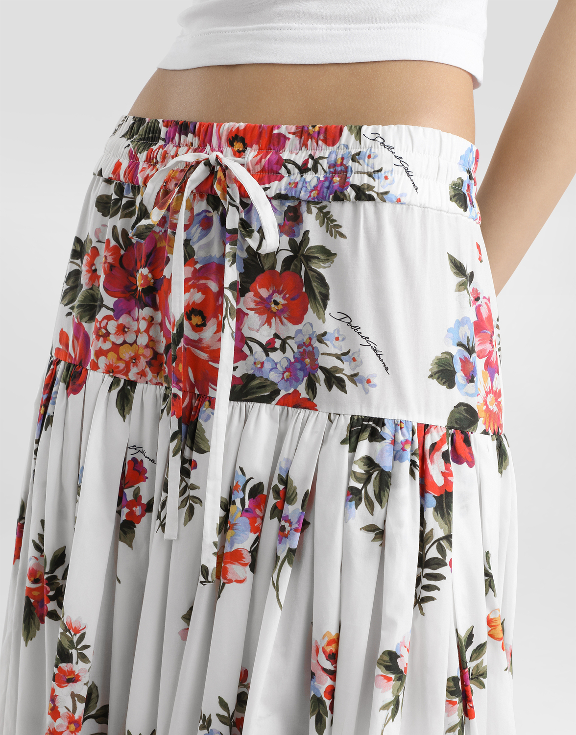 Длинная поплиновая юбка с принтом "букет цветов" DOLCE & GABBANA, мультиколор — фото 4