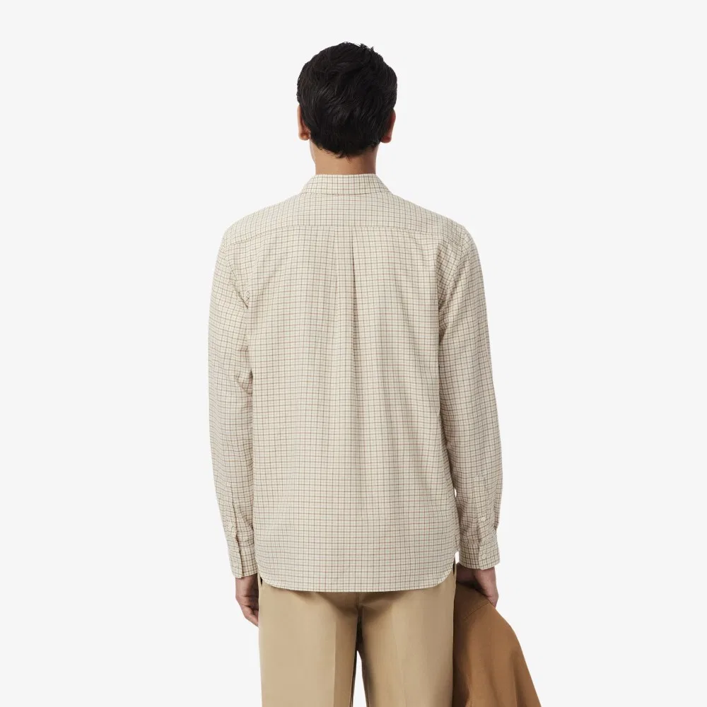 Мужская фланелевая рубашка в клетку «окно», бежевая, от Lacoste — фото 3