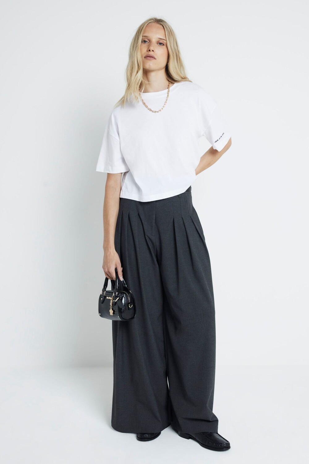 

Широкие брюки с двойным поясом River Island, серый