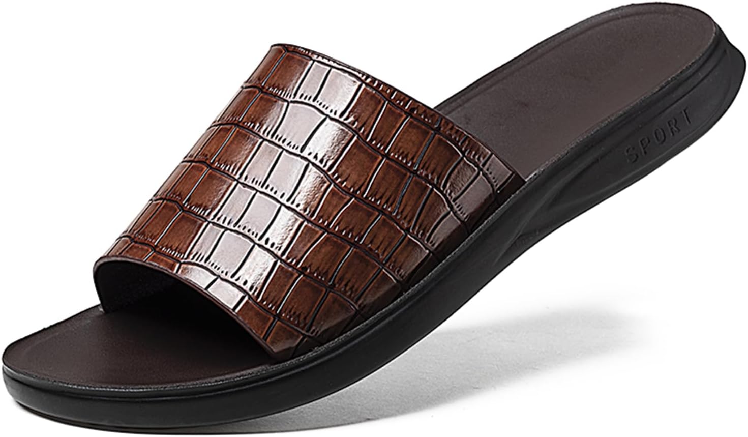 

Мужские шлепанцы BOTRENT с принтом, из натуральной кожи, плоская подошва, открытый носок, нескользящие, для улицы, на лето, легкие пляжные сандалии, коричневый