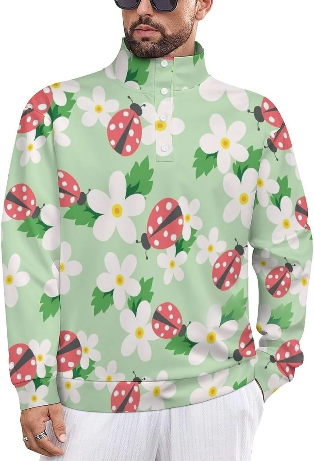 

Толстовка с капюшоном Ladybug, воротник стойка, на пуговицах