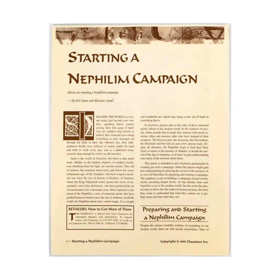 

Starting a Nephilim Campaign Pamphlet, Nephilim, мягкая обложка