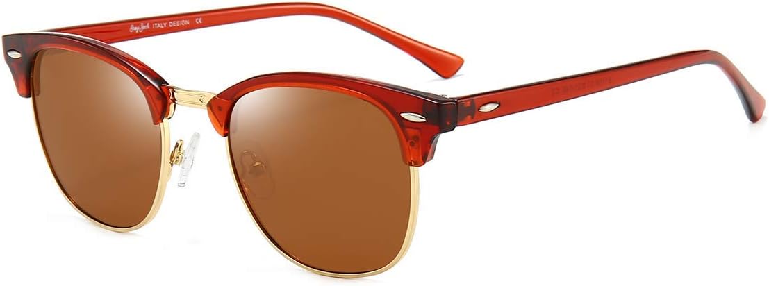 

Поляризованные солнцезащитные очки Dollger Browline в классической полуободковой оправе в стиле ретро для мужчин и женщин, защита от УФ-излучения UV 400, E:30-16style Brown Lens+gold and Brown Frame