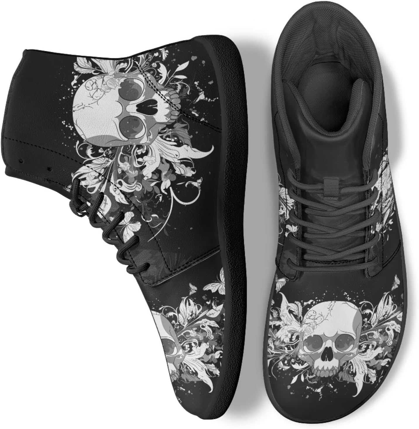 

Кеды с высоким берцем в виде черепа для мужчин и женщин, повседневная обувь для ходьбы, работы и бега Ecaestolph, Goth Skull Butterfly Black