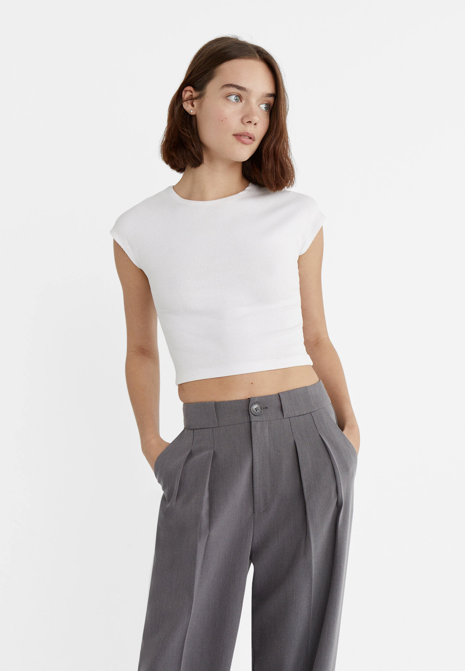 

Футболка с короткими рукавами Stradivarius, белый