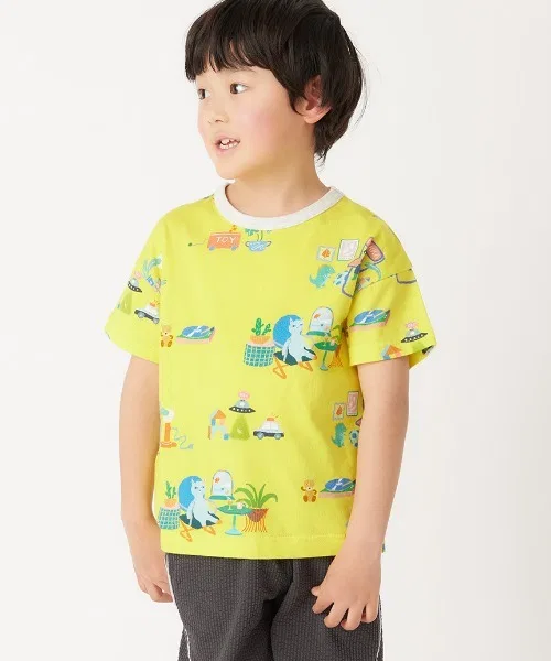 Детская футболка hakka kids×KOTOMI FUJIWARA おもちゃの部屋プリント半袖Tシャツ