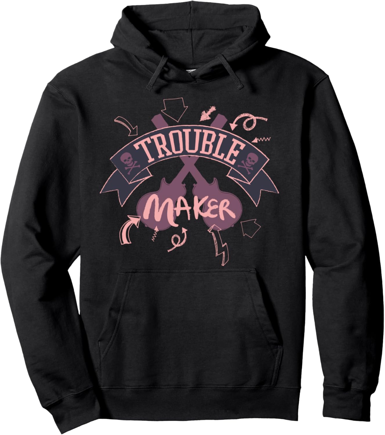 

Худи Trouble Maker Doodle Music Star Skull Rock and Roll Guitar Traje De Escuadron De Cumpleanos De Novedad Retro, черный