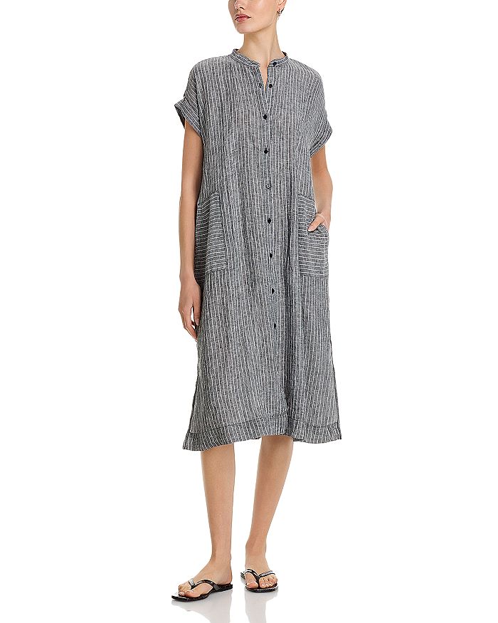 

Платье из льна с мандариновым воротником и сборками Eileen Fisher, мультиколор