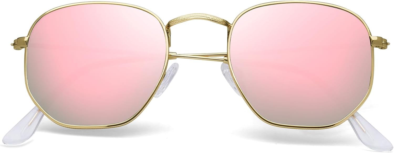 

Поляризованные солнцезащитные очки для женщин и мужчин. Модные квадратные, шестиугольные, плоские, зеркальные солнцезащитные очки с защитой от УФ-излучения YWWPMDOF, A06-rose Gold/Pink