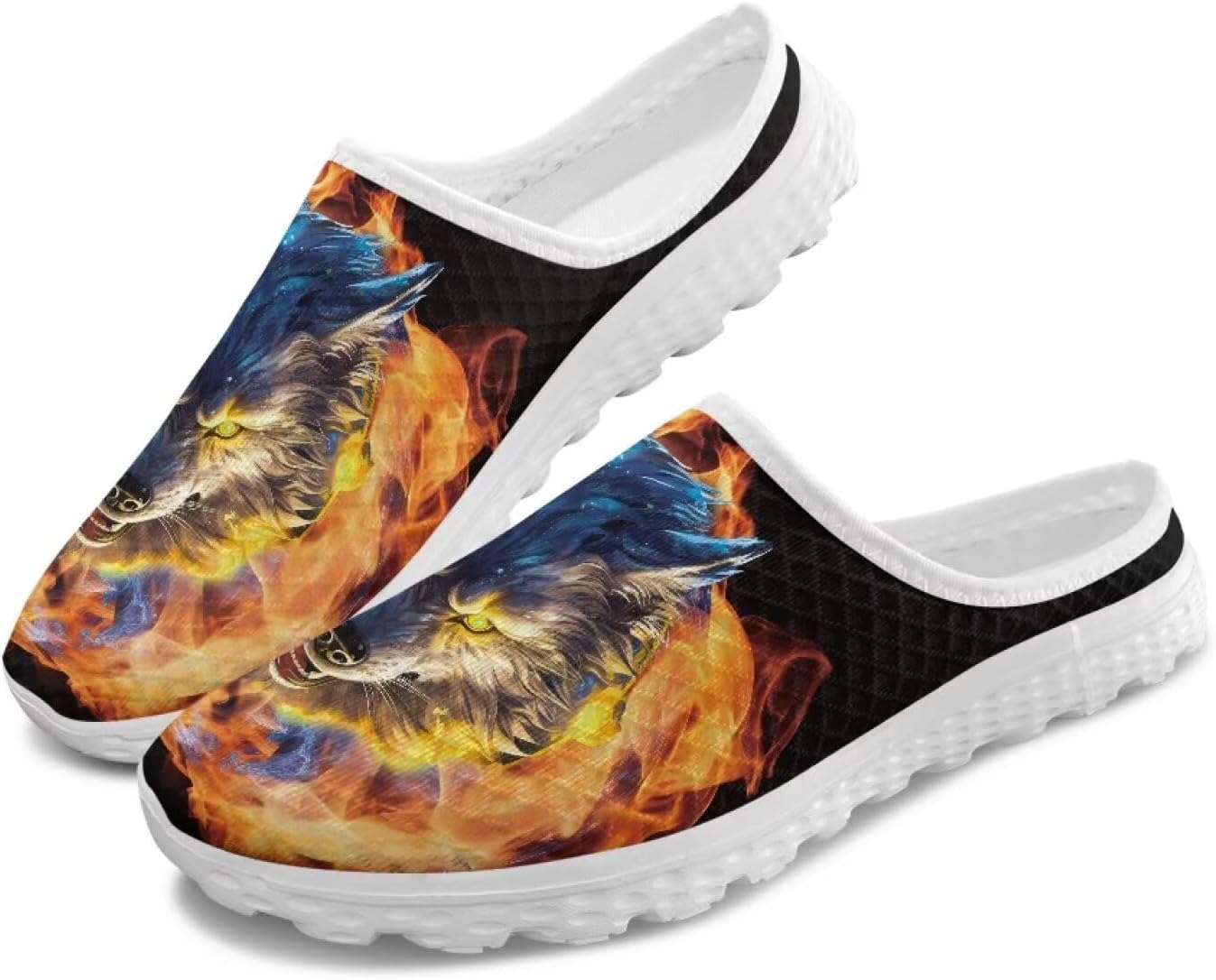 

Модные мужские шлепанцы с открытой пяткой 2025 года, с принтом и сеткой, легкие, дышащие, противоскользящие, идеальны для повседневной носки Ocwfudsx, Wolf Flame