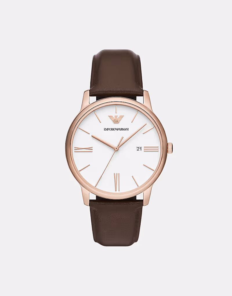 

Часы Emporio Armani с тремя стрелками и коричневым корпусом из коричневой кожи