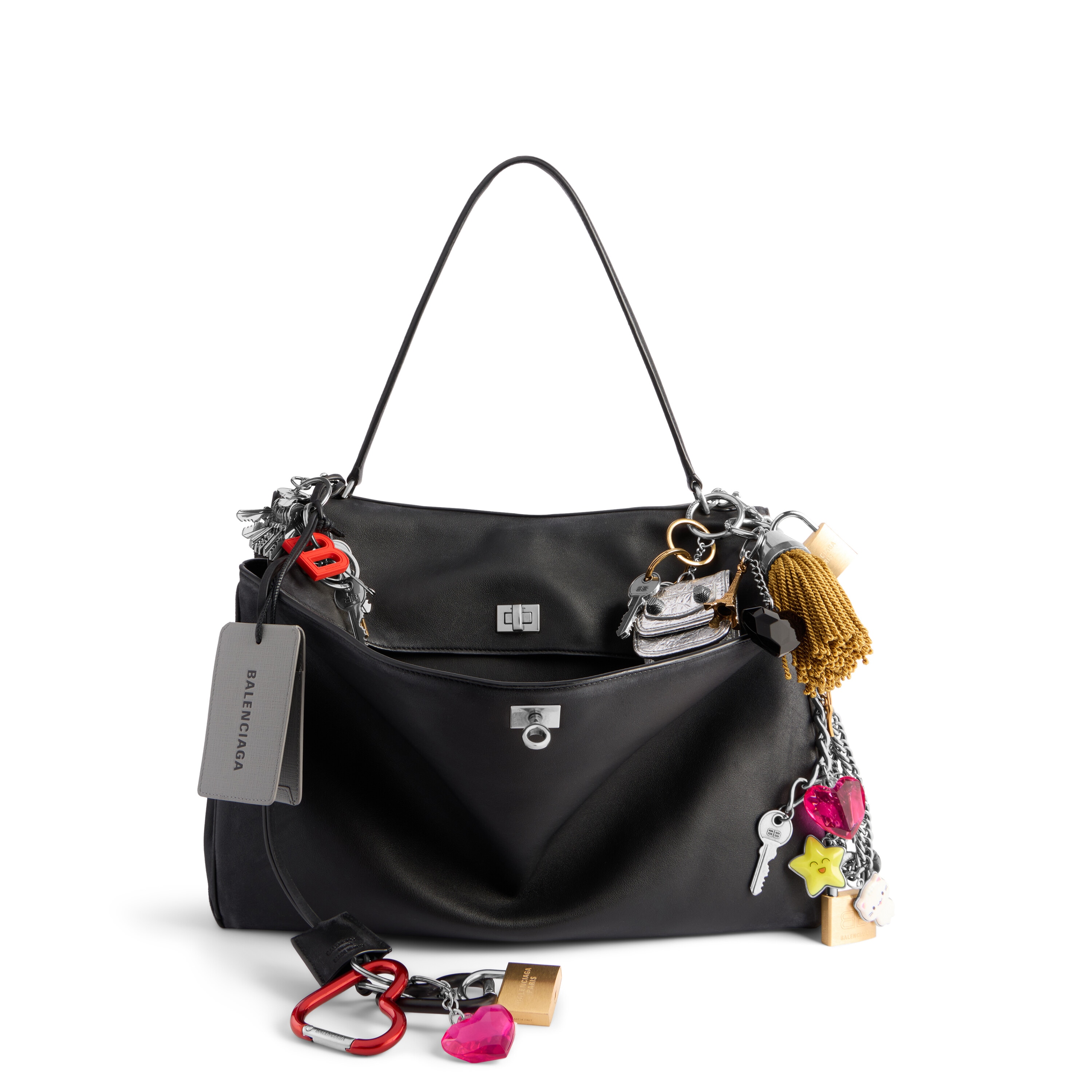 

Большая сумка Rodeo с эффектом использования и подвесками BALENCIAGA, черный