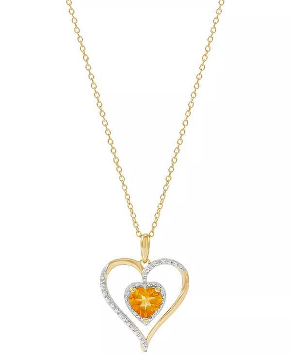 

Ожерелье с подвеской в форме сердца из стерлингового серебра 14 карат с драгоценными камнями и бриллиантами, украшенное бриллиантами Macy'S, citrine