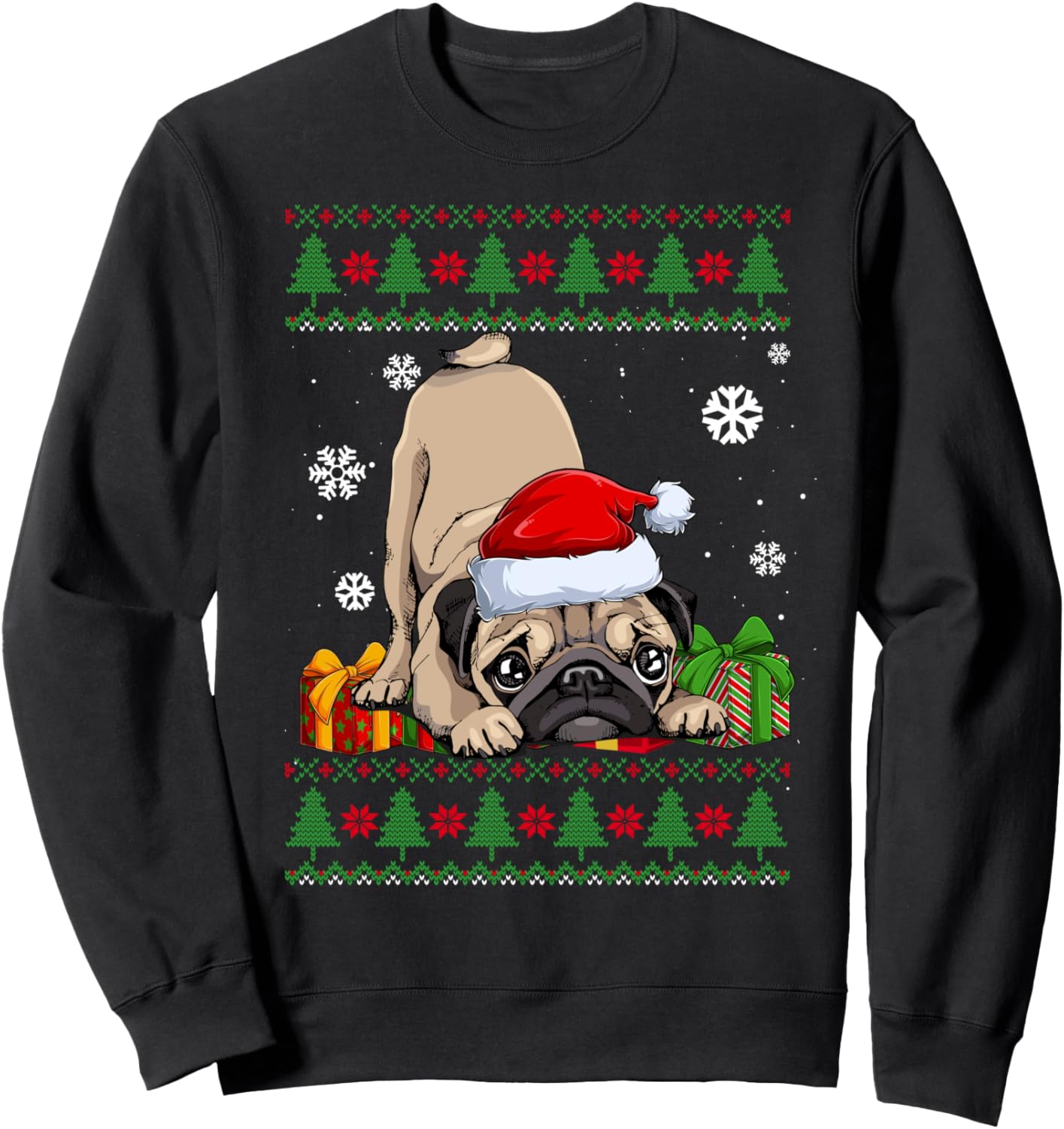 

Забавная шапка Санты для любителя собак, милый мопс, уродливый рождественский свитер/толстовка Ugly Christmas Sweater, черный