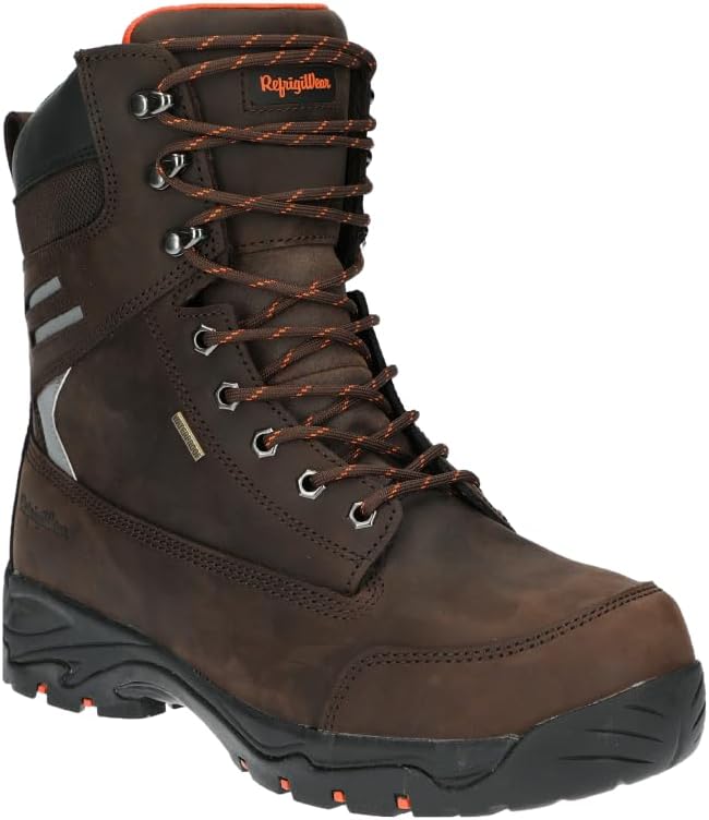 

Мужские ботинки RefrigiWear Platinum из кожи с утеплителем, водонепроницаемые, с полной зернистой буйволиной кожей, защитным носком, противоскользящей подошвой Vibram IceTrek, коричневый