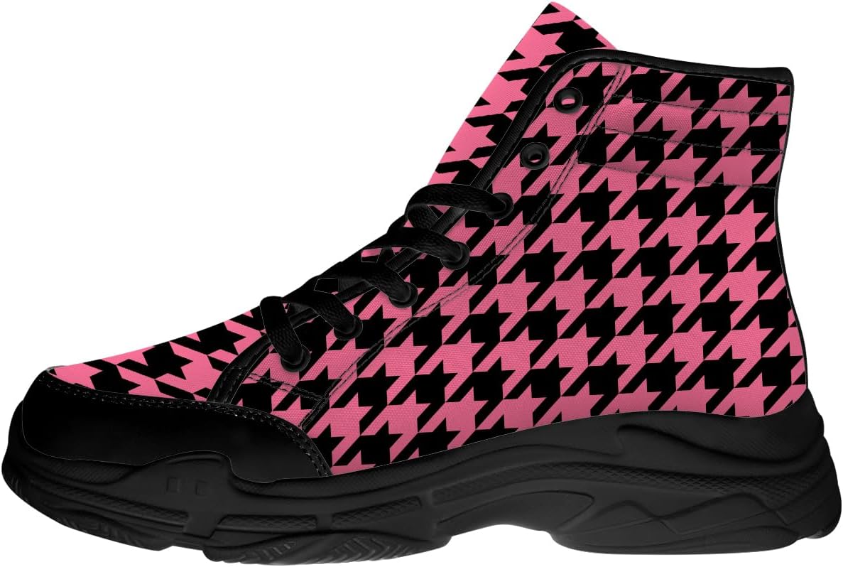 

Высокие кеды с узором гусиная лапка для женщин, черные кеды на платформе с шнуровкой, подарок для нее и для него Generic